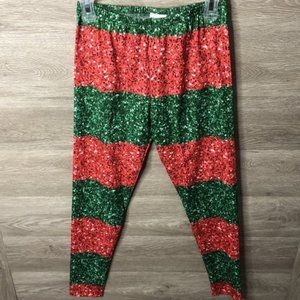 CowCow Womens Large Red Green Christmas Leggings